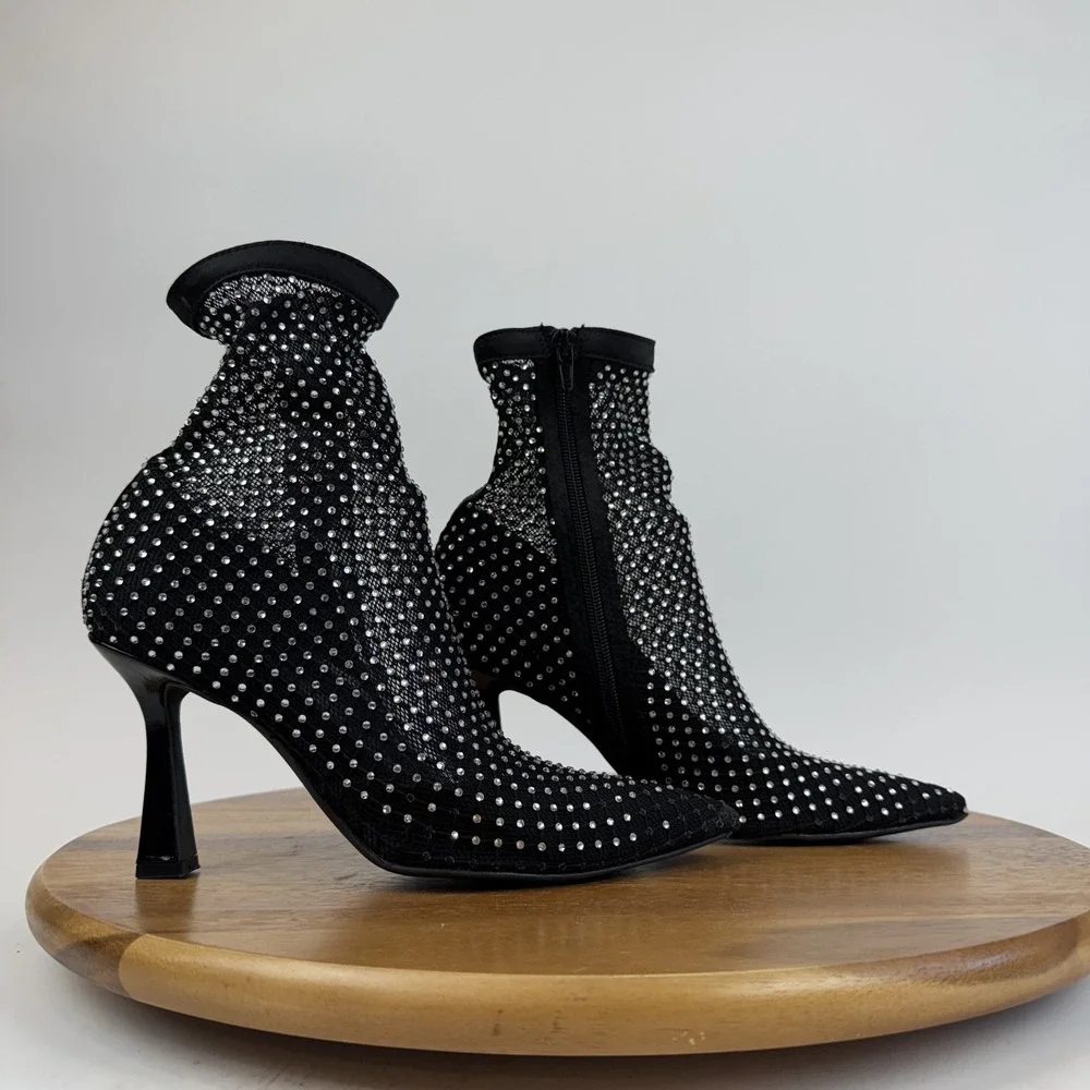 Womens Open Edit‎ Hazley Black Rhinestone Heeled Formal Ankle Boots Size 6 M GUC